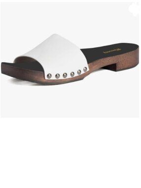 Wansseny White Women Open Toe Studded Mules Slip on Flatform Low Heel Clogs